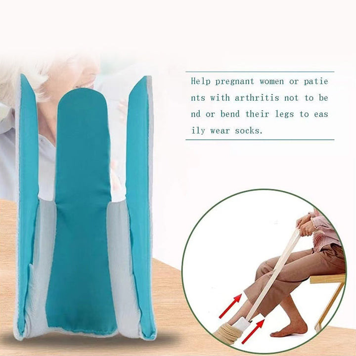 Detailed view of the sock aid's wide opening, accommodating various sock sizes for easy retrieval