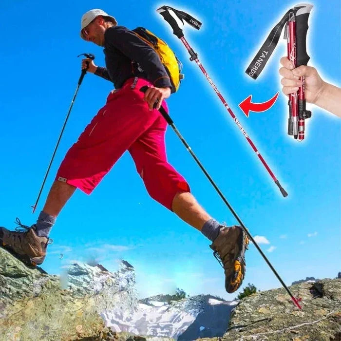 Unisex adjustable folding trekking poles for hiking & outdoor adventures. Lightweight & compact design.