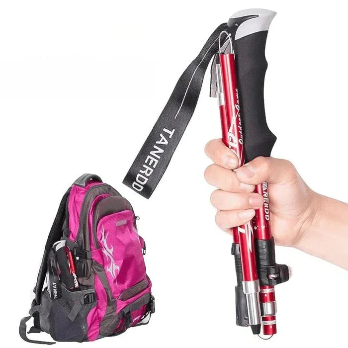 Pair of TavvitaImp009 unisex folding hiking sticks, ideal for backpacking & camping. Adjustable for all heights.