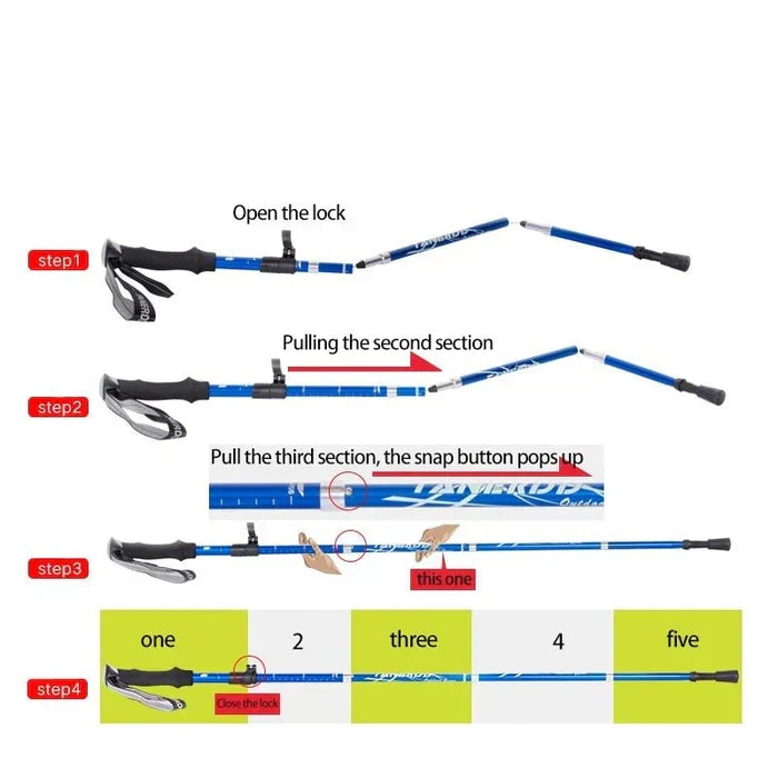 Tavvita adjustable walking poles, folded for easy transport. Essential outdoor equipment for hikers & adventurers.