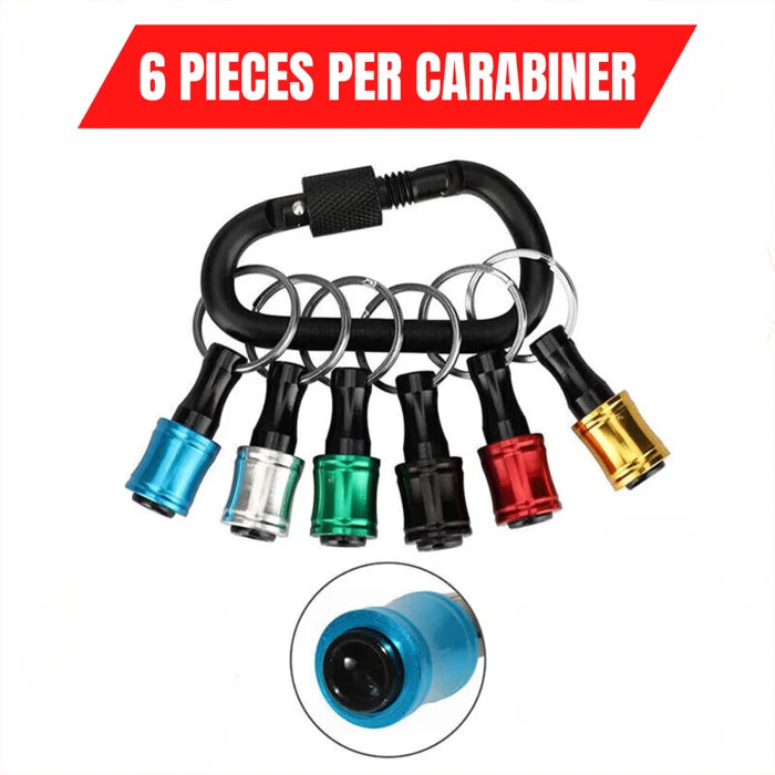 Carabiner designed for holding hex bits, enhancing tool organization and accessibility.