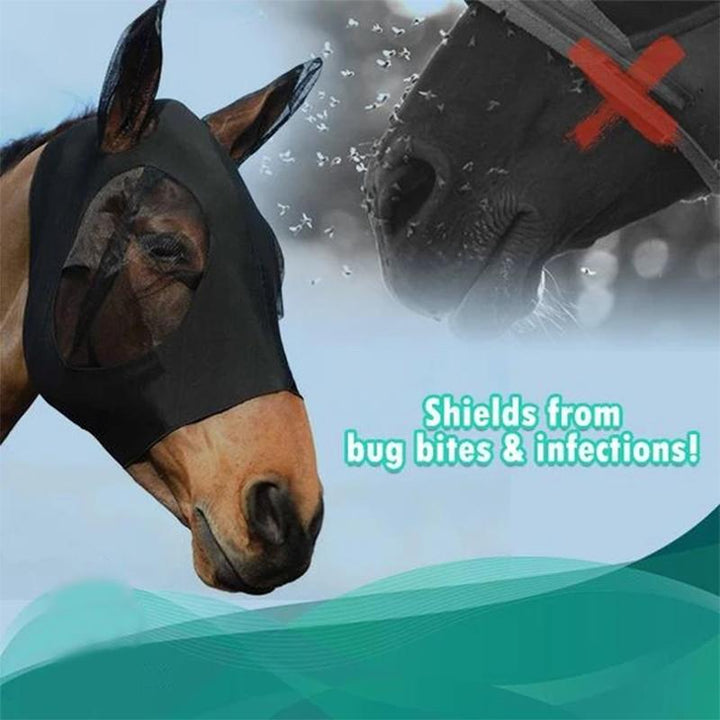 Unisex anti-fly mesh equine mask for horses, offering advanced fly and UV protection for outdoor equestrian activities.