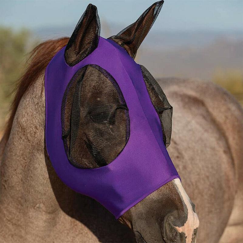 Anti-fly horse mask with adjustable straps, providing a customizable fit for superior fly and UV protection.