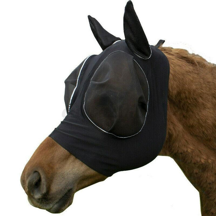 Lightweight and durable anti-fly mesh mask, vital equestrian gear for horse comfort and outdoor protection.