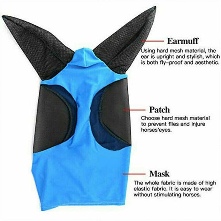 Detailed image of the mesh material on an anti-fly equine mask, emphasizing breathability and animal welfare.