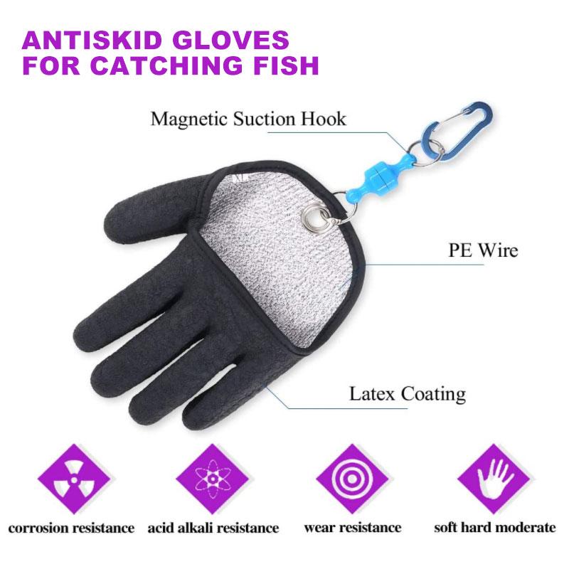 Protective fishing glove, non-slip textured palm, magnetic release for easy attach