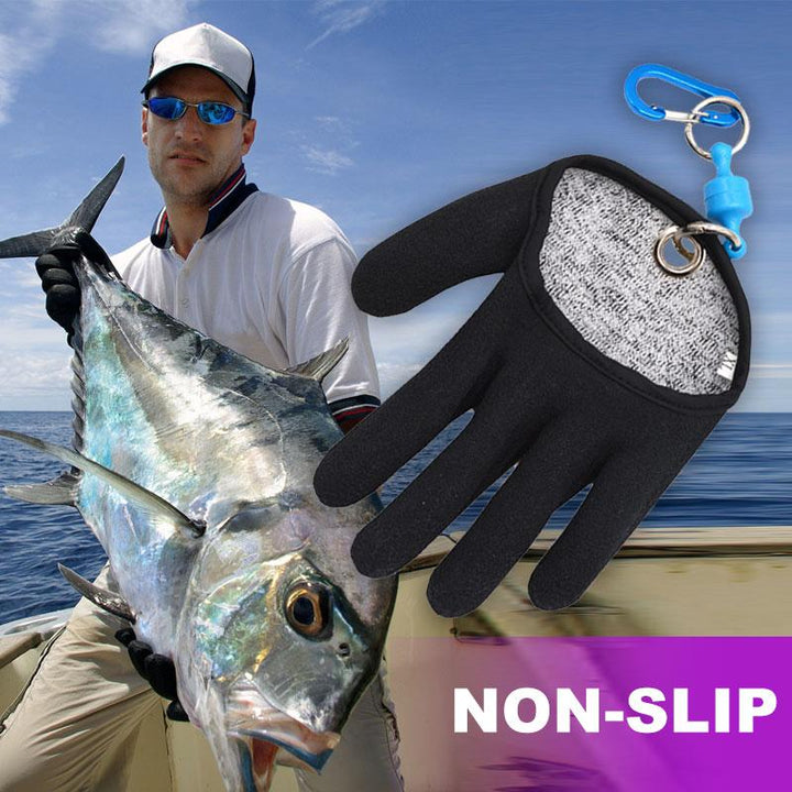 Black fishing glove with magnetic release & non-slip grip, ideal for outdoor angling