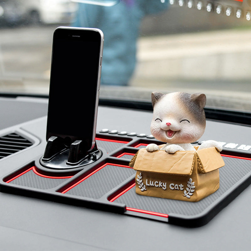 Car dashboard organizer with phone holder, non-slip silicone pad, essential automotive accessory