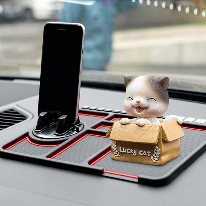 Car dashboard organizer with phone holder, non-slip silicone pad, essential automotive accessory