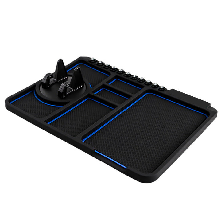 Unisex black silicone car dashboard pad, non-slip storage for phone, sunglasses, and keys