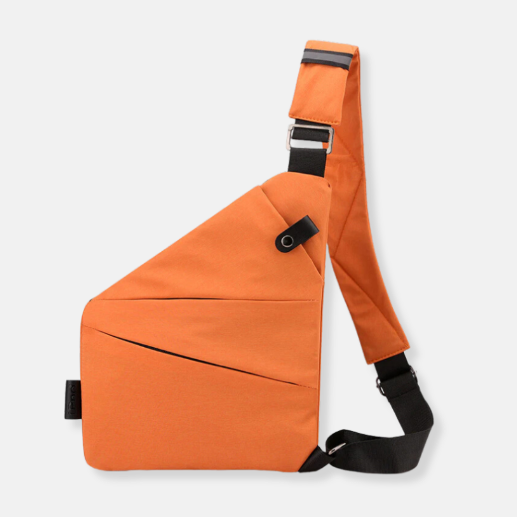 Main compartment of anti-theft crossbody bag, featuring secure, anti-slash zippers for safety.