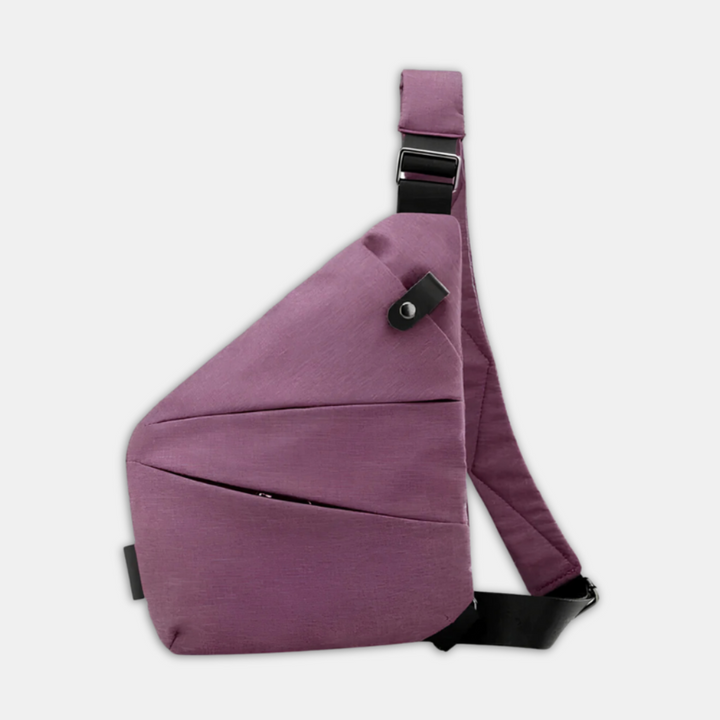 Sleek black anti-theft shoulder bag, durable hardshell exterior & organized interior for valuables.
