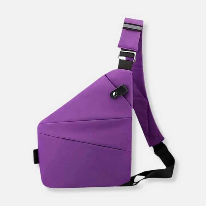 RFID-blocking anti-theft travel bag, secure compartment for passport, cards & phone safety.