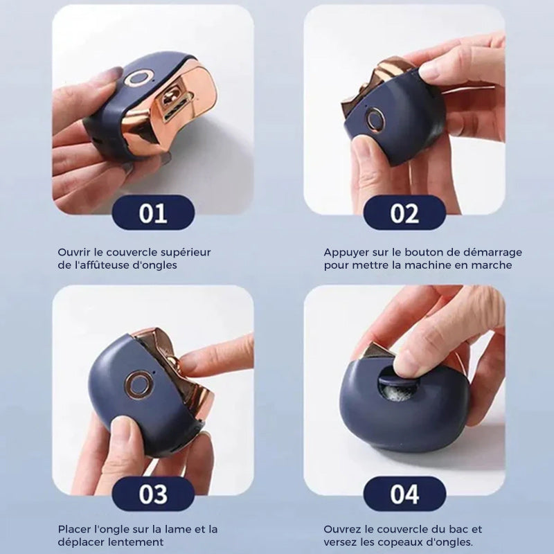 Automatic nail trimming tool in ergonomic design, safe for all ages, with bright night light function