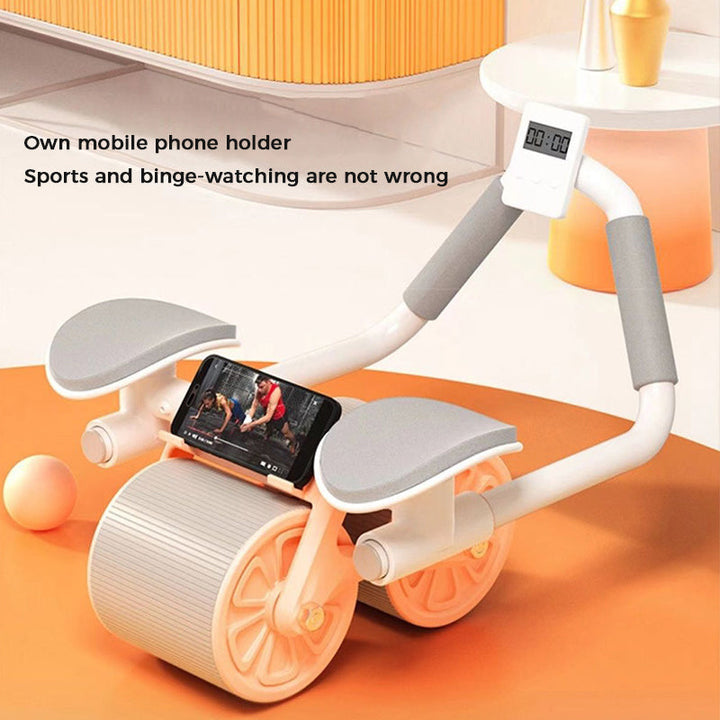 Ab roller wheel with non-slip handles and wide base for stability during strength training