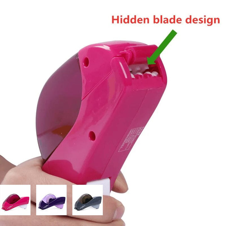 Ergonomic automatic tape dispenser with integrated safety blade for secure cutting.