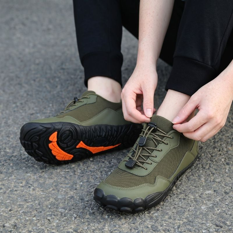 Versatile orthopedic walking shoes & trail shoes, unisex design with wide toe box for natural, healthy fit.