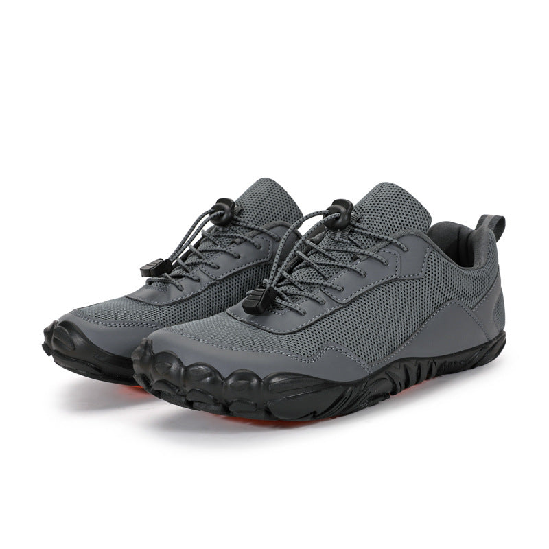 Flexible sole orthopedic hiking shoes with wide toe box, offering natural fit for agile trail walking.