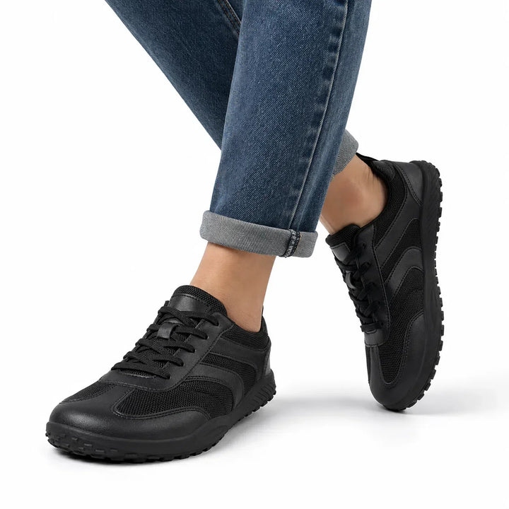 Comfortable outdoor walking shoes, barefoot style, wide toe box, non-slip for safety.