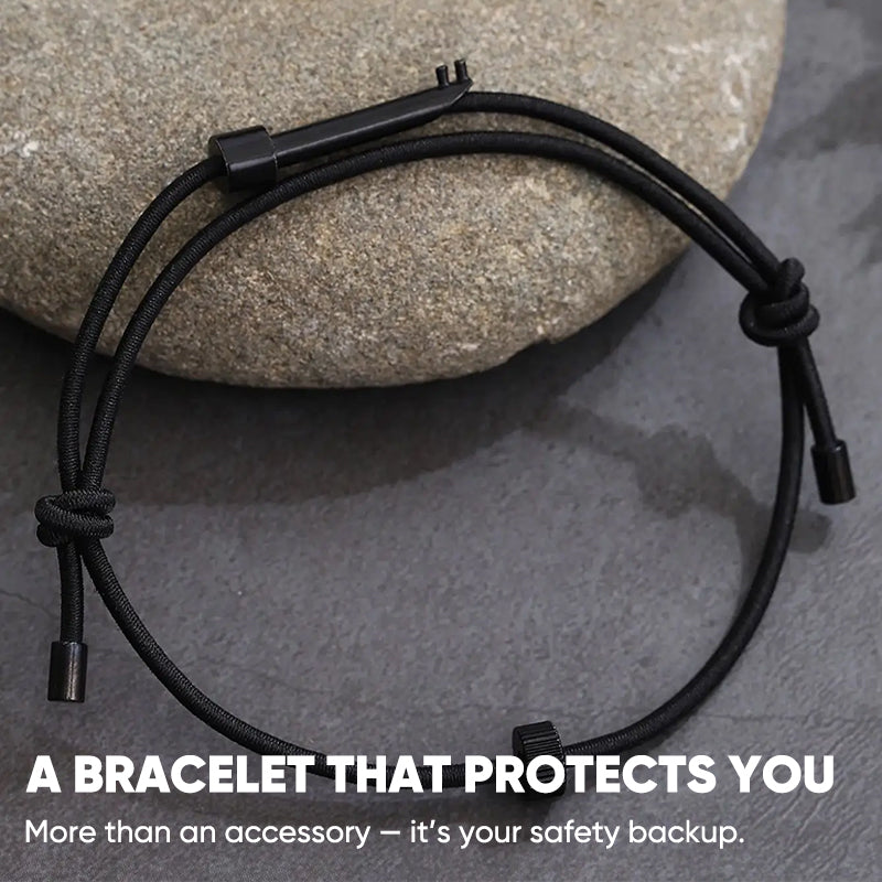 Car escape tool: Emergency window breaker bracelet with a strong elastic cord and key