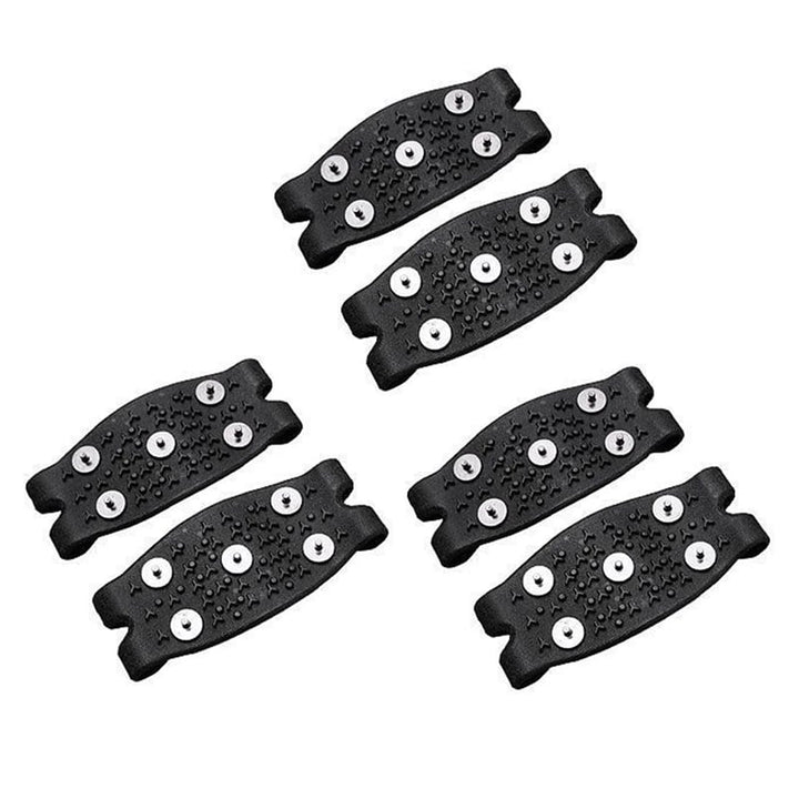 Overhead shot of ice grippers, highlighting the dense pattern of anti-slip spikes