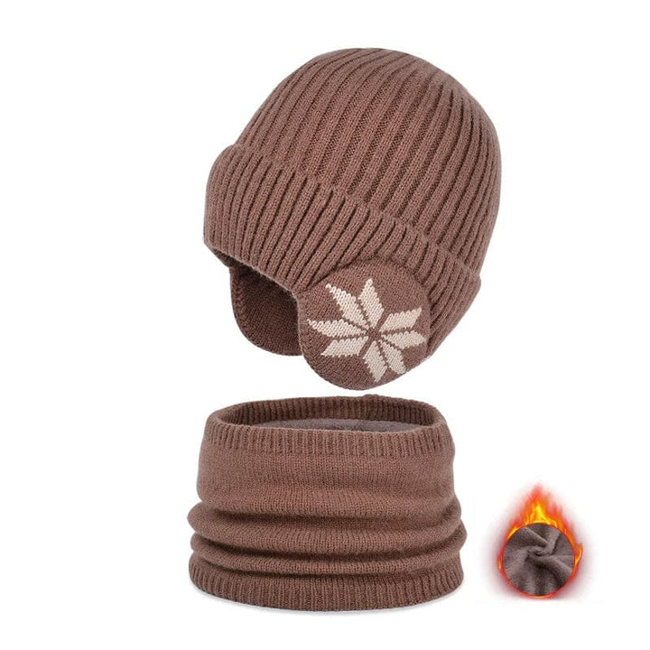 Fleece-lined knit beanie and scarf set in a practical grey, perfect for adults and children