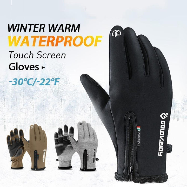 Unisex black warm waterproof touchscreen winter gloves for cold weather cycling