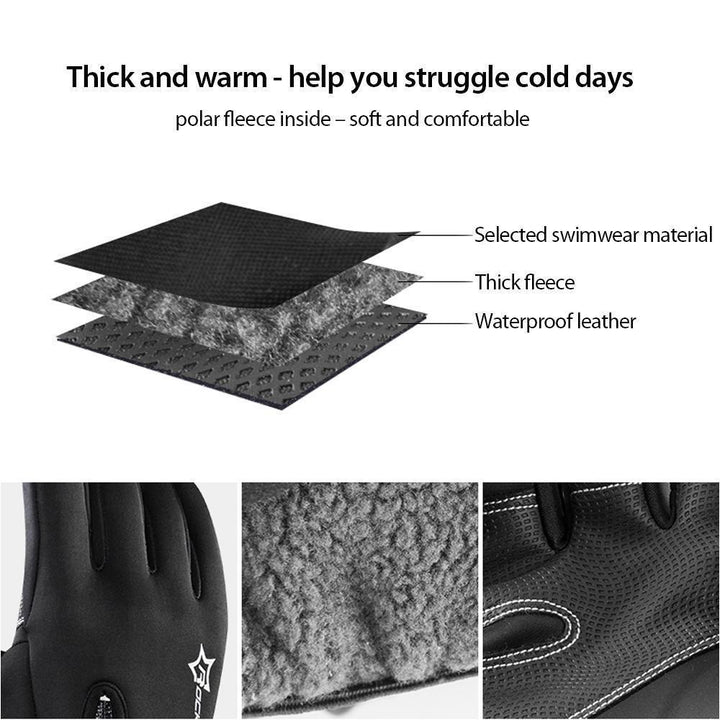 Fleece-lined unisex waterproof sports gloves with touchscreen fingers for outdoor use