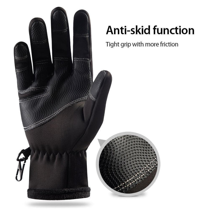 Pair of black warm winter gloves, touchscreen compatible, ideal for cold weather sports