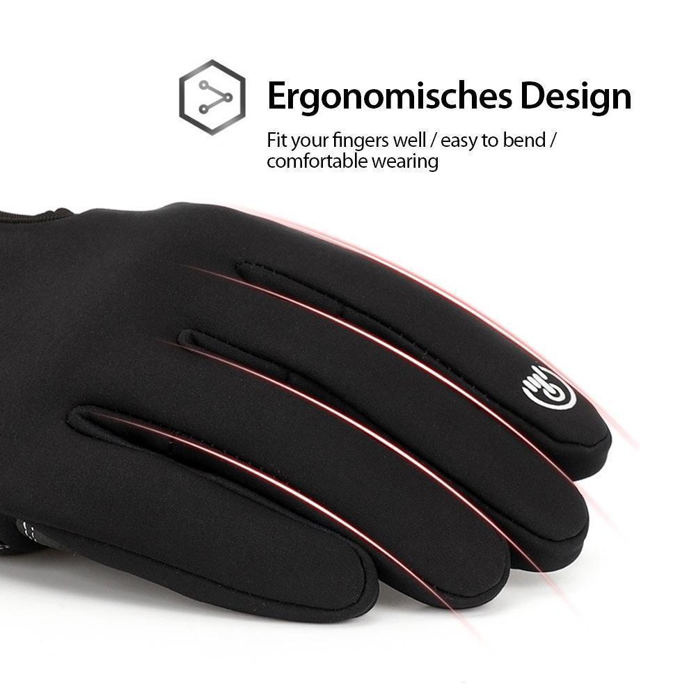 Close-up of the palm of a black waterproof touchscreen glove, showing grip for sports