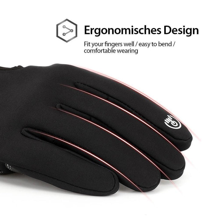 Close-up of the palm of a black waterproof touchscreen glove, showing grip for sports
