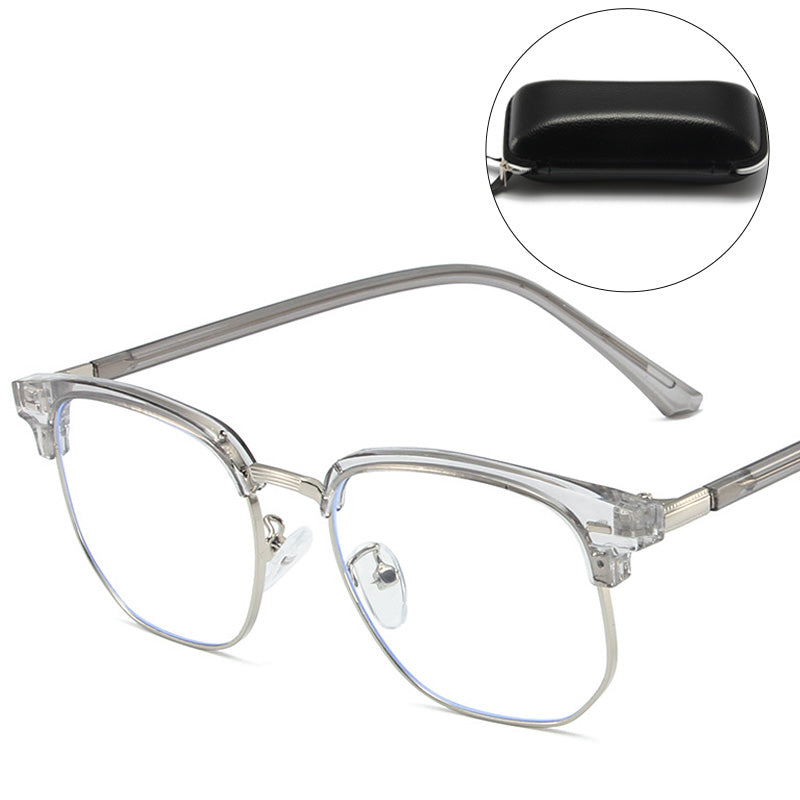 Unisex blue light blocking half-rim eyewear. Anti-glare screen glasses for digital eye health.
