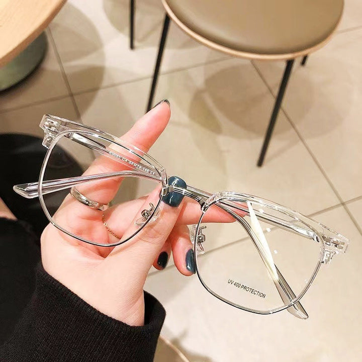 Modern half-rim blue light blocking glasses for men & women, ideal computer eyewear.