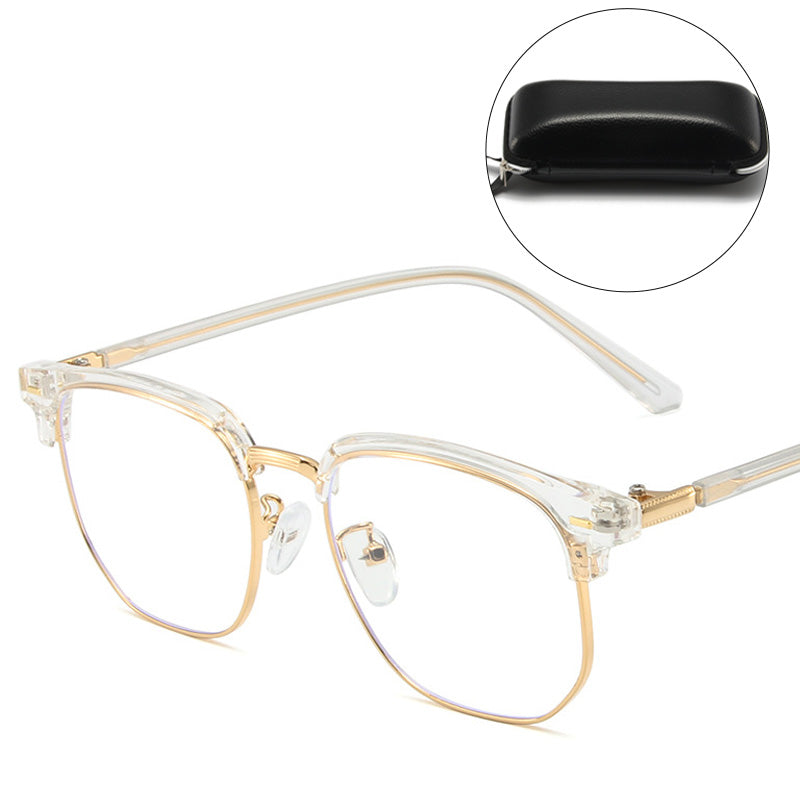 Fashionable half-rim blue light glasses, ideal for long hours on computers & screens.