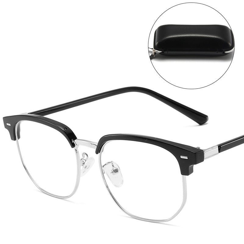 Unisex half-rim blue light blocking glasses for screen eye protection & digital comfort.