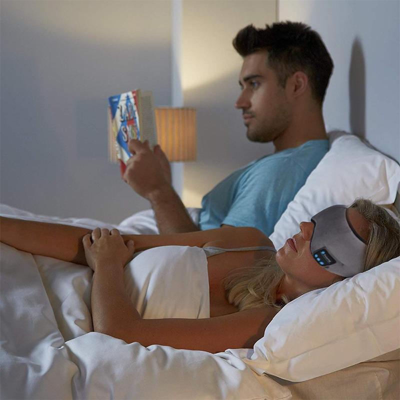 Wireless Sleep Headphones Mask in blue, blocks light for relaxation, travel, meditation with built-in audio.