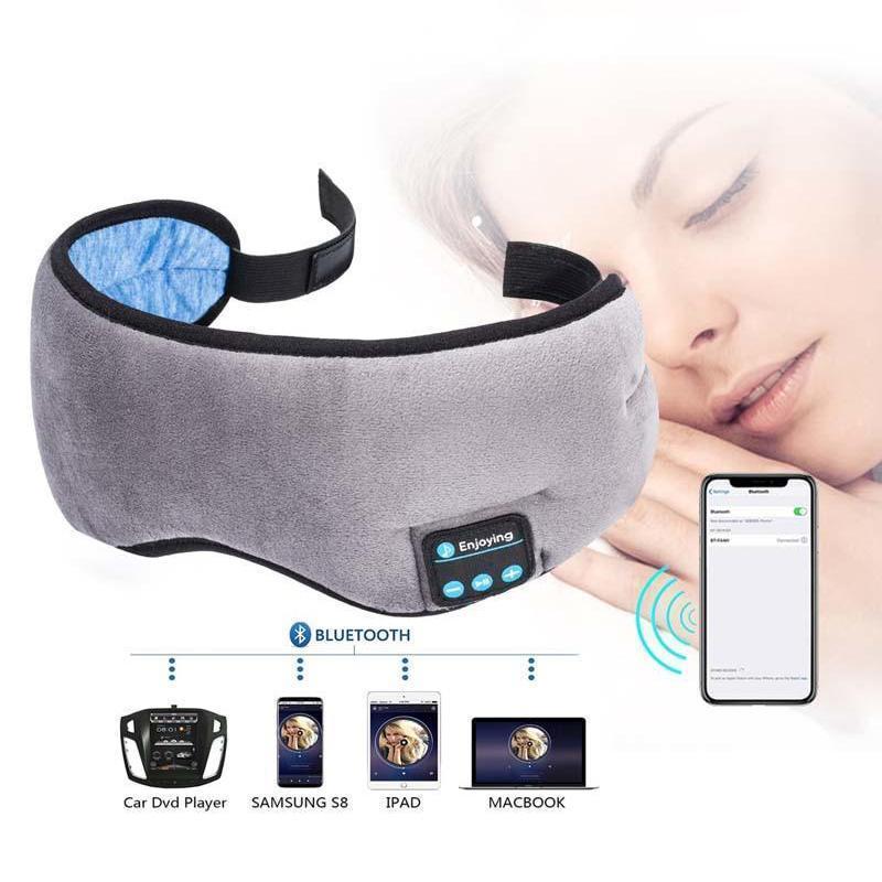 Travel essential: Black Bluetooth sleep mask with headphones for restful journeys and on-the-go relaxation.