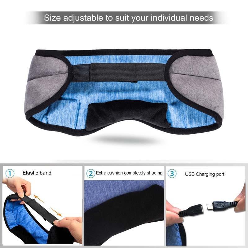Close-up of a Bluetooth sleep mask showing soft material and discreet integrated speaker technology.