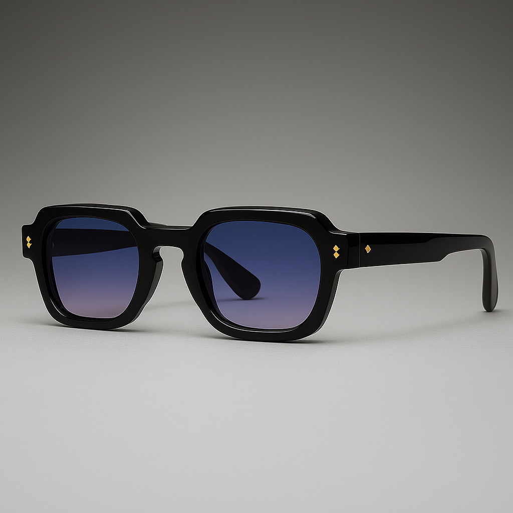 Fashionable unisex retro sunglasses with unique angular frame, designed for style and UV400 sun protection.
