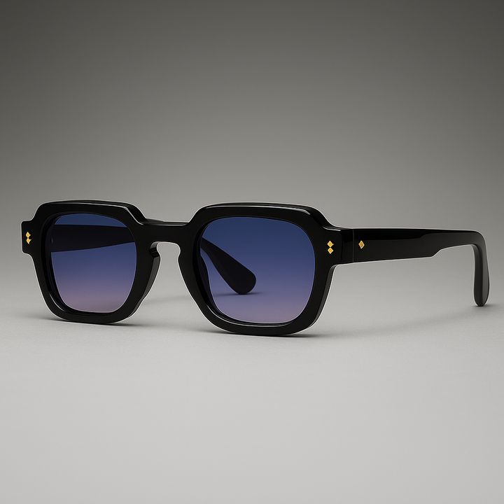 Fashionable unisex retro sunglasses with unique angular frame, designed for style and UV400 sun protection.