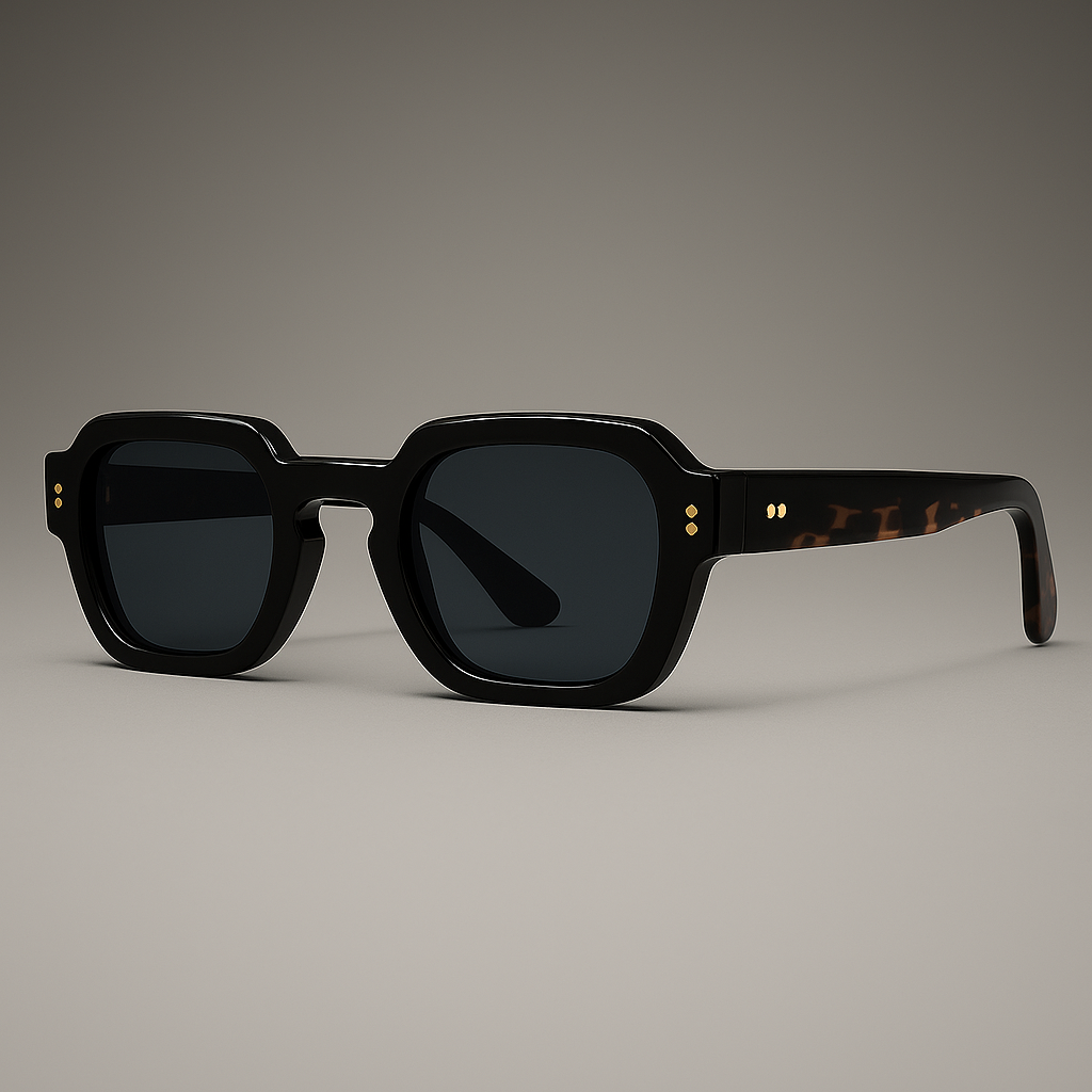 Summer-ready unisex eyewear: black bold angular retro sunglasses, providing full UV400 coverage and a trendy look.