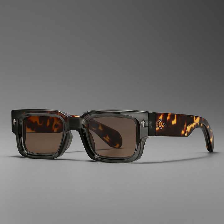 Unisex bold rectangular sunglasses with UV protection in classic black, front view