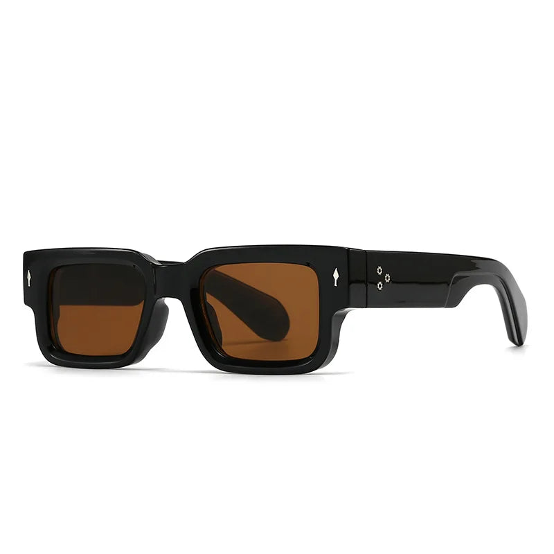 Leopard print acetate rectangular sunglasses for unisex wear, offering UV protection