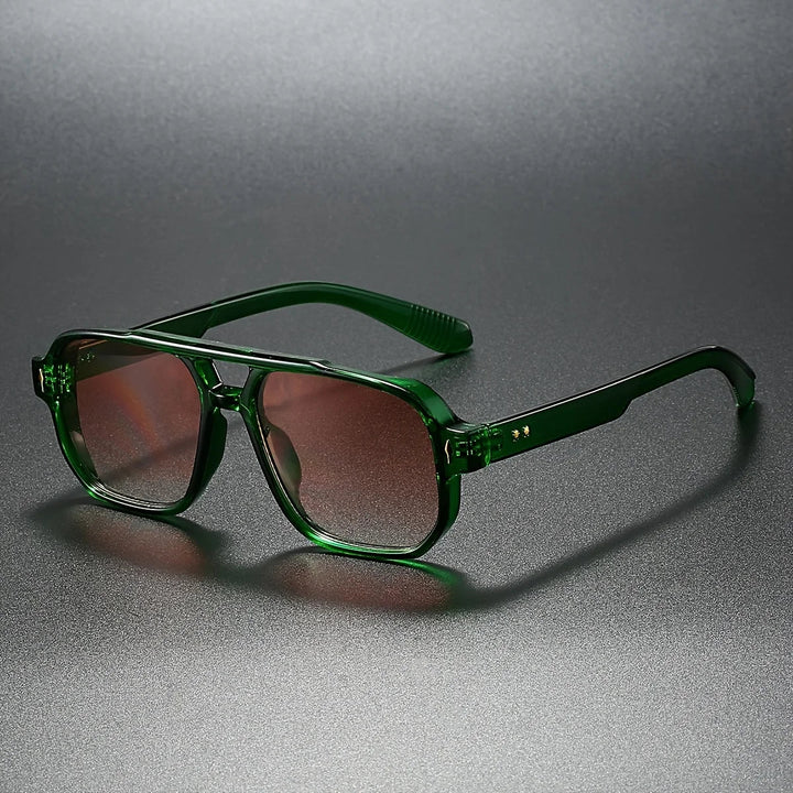 Unisex bold rectangular UV400 sunglasses, black frame, front view, fashion eyewear