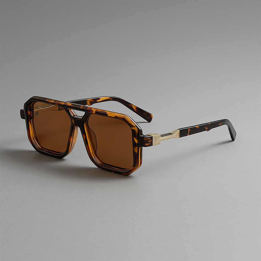 Close-up of unisex bold square sunglasses, black frame, gradient lenses, essential fashion eyewear