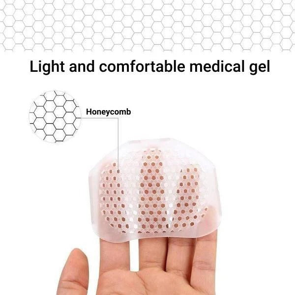 Soft gel metatarsal pads provide forefoot support & pressure relief. Breathable, reusable foot cushions.