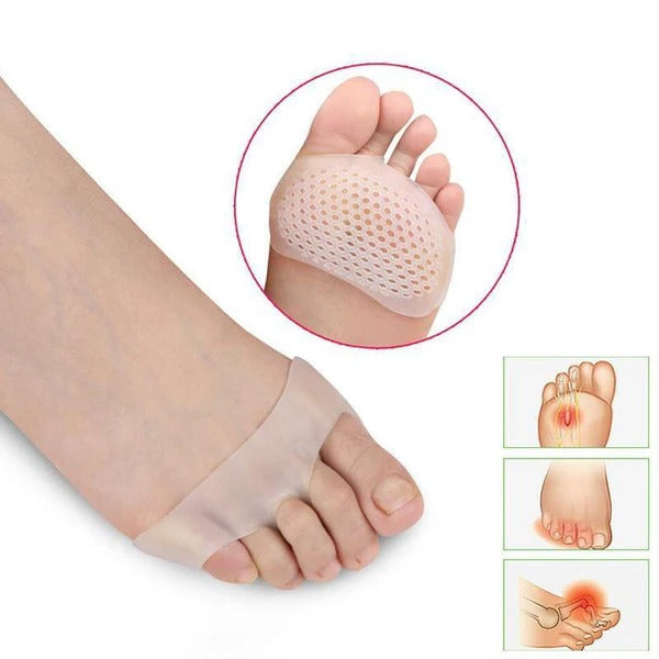Athletic support gel metatarsal pads for forefoot pain relief. Shoe inserts for standing comfort & pressure reduction.