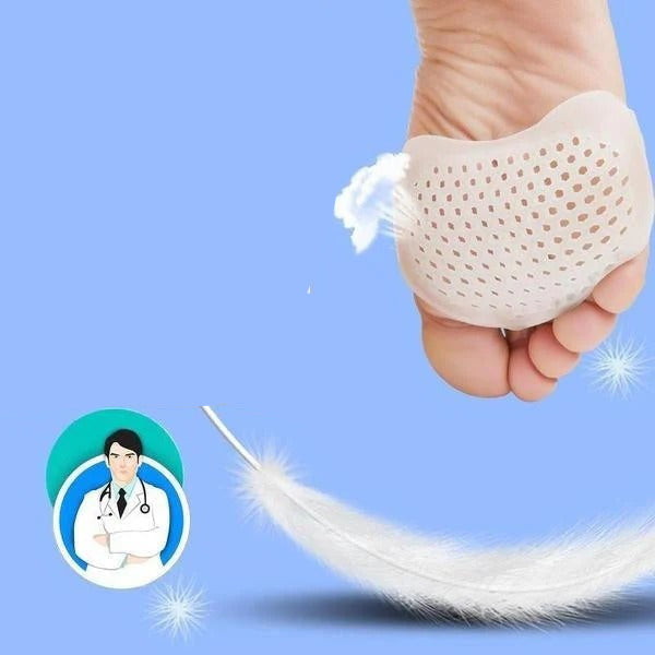 Pair of unisex breathable gel metatarsal pads. Reusable foot care inserts for pain relief, support & cushioning.