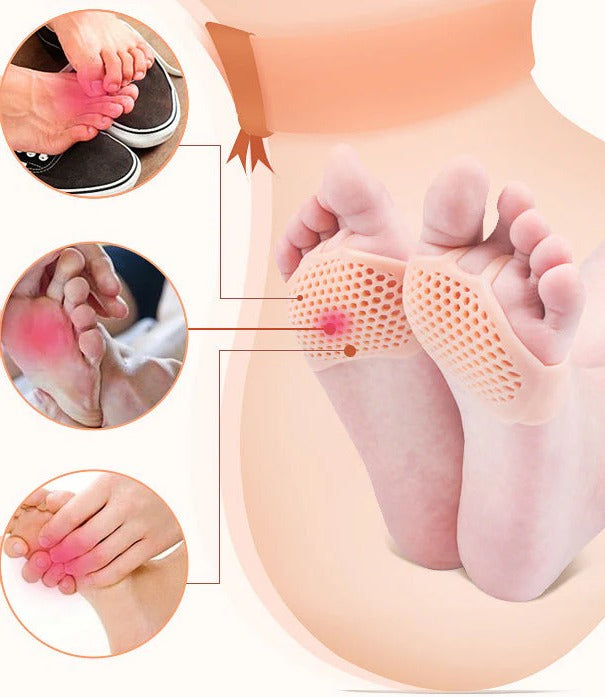 Breathable, reusable gel metatarsal pads offer forefoot support, reduce pressure & relieve foot pain effectively.