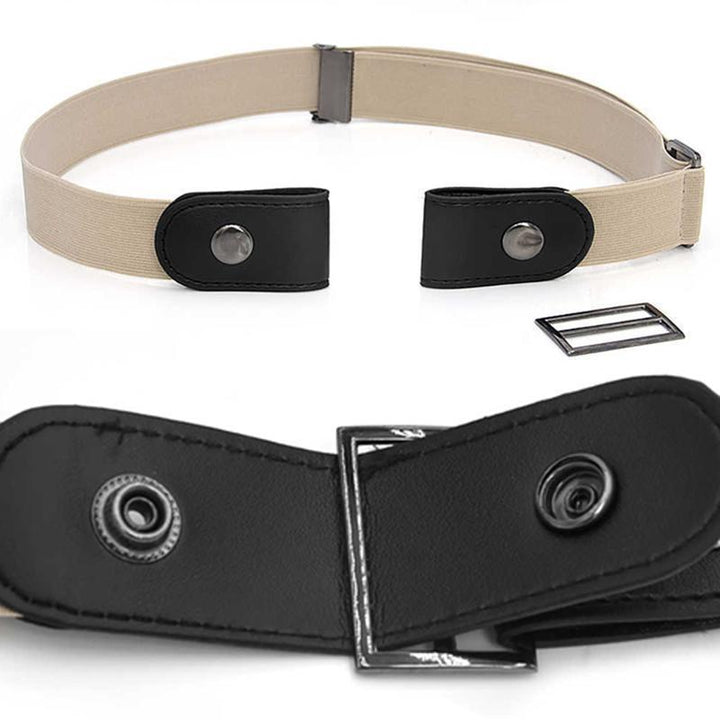 Elastic no-buckle belt, black, shown stretched to demonstrate flexibility for jeans & pants fit.